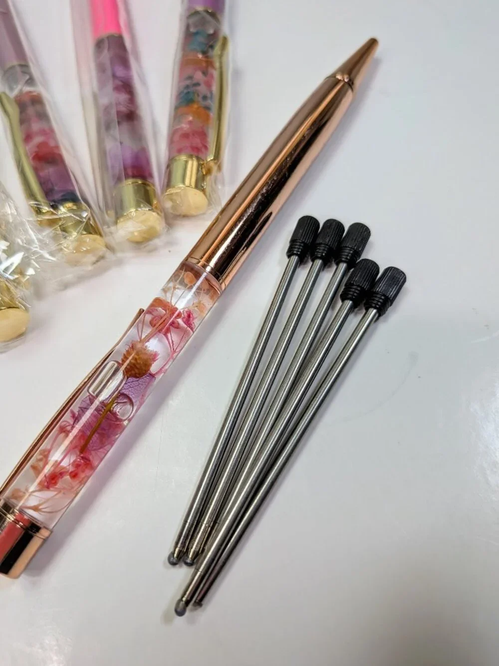 5pc Floating Floral Herbarium Pen Set Light Liquid Motion Cottagecore NEW